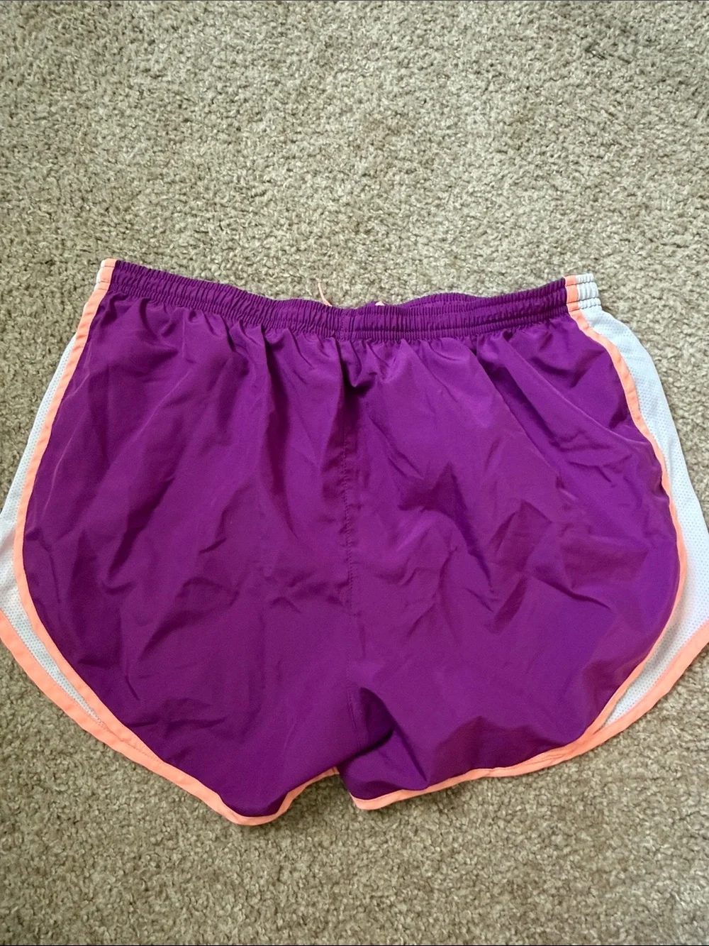 Nike Purple Athletic Shorts with Peach Trim and White Panels
